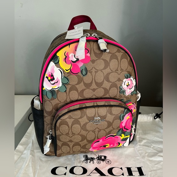 Coach Court Backpack In Signature Canvas With Vintage Rose Print - Picture 1 of 12